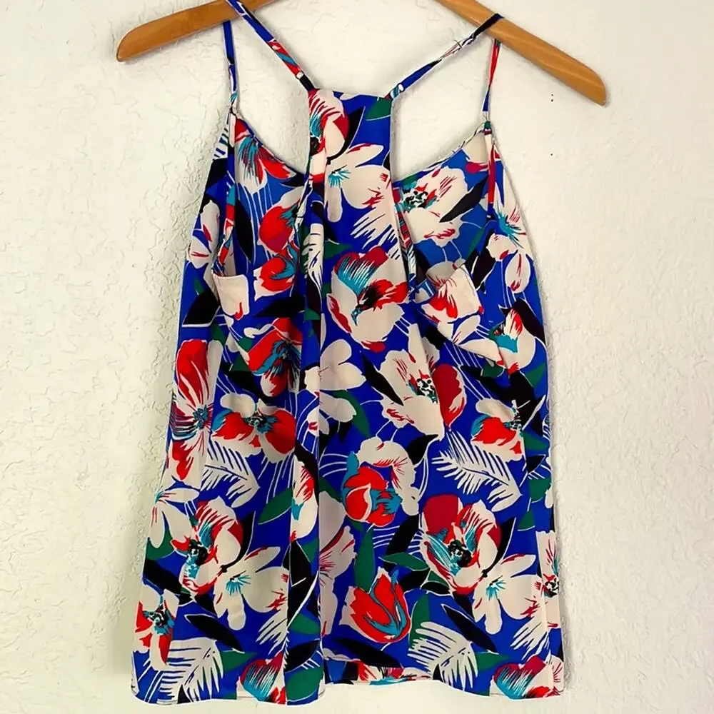 J. Crew Red White Blue Floral Halter Silky Tank Top Patriotic Summer Camisole